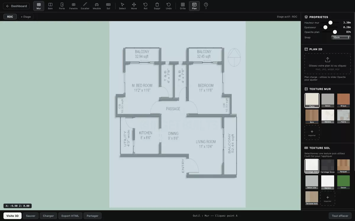 Éditeur VSF 3D Studio : plan 2D transformé en visite 3D
