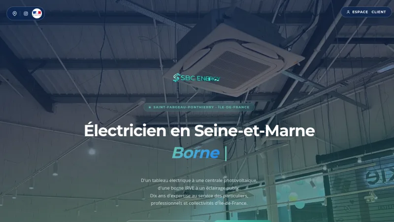 Page d'accueil du site de SBC Energy, électricien en Seine-et-Marne