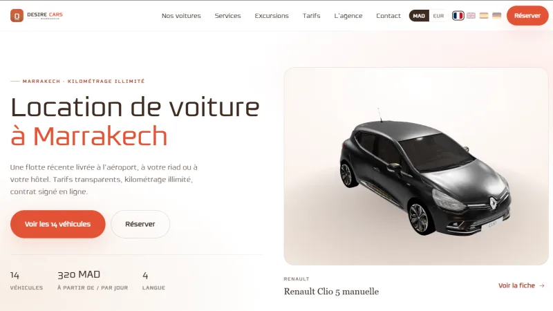 Site de Desire Cars, location de voitures à Marrakech